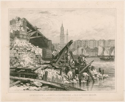 Abriss eines Teils der Alten London Bridge, März 1832 von Edward William Cooke