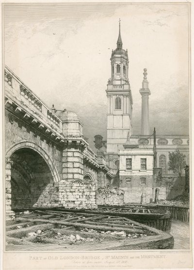 Teil der alten London Bridge, St Magnus und das Monument von Edward William Cooke