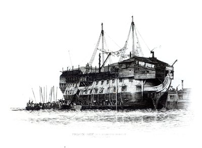 Gefängnisschiff im Hafen von Portsmouth: Sträflinge gehen an Bord, 1828 von Edward William Cooke