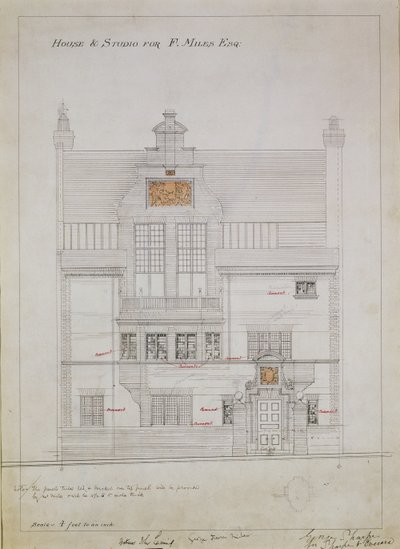 Arbeitszeichnung für Haus und Studio für F. Miles Esq, Tite Street, Chelsea, 1878-79 von Edward William Godwin
