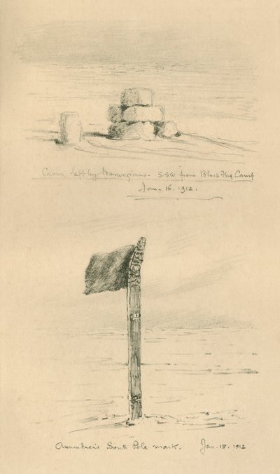 Cairn der Norweger und Amundsens Südpolmarkierung, Januar 1912, 1913 von Charles Edward Wilson