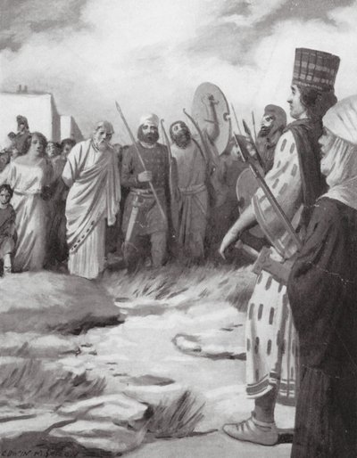 Kroisos wird vor Kyros geführt bei der Eroberung von Sardes von Edwin A. Morrow