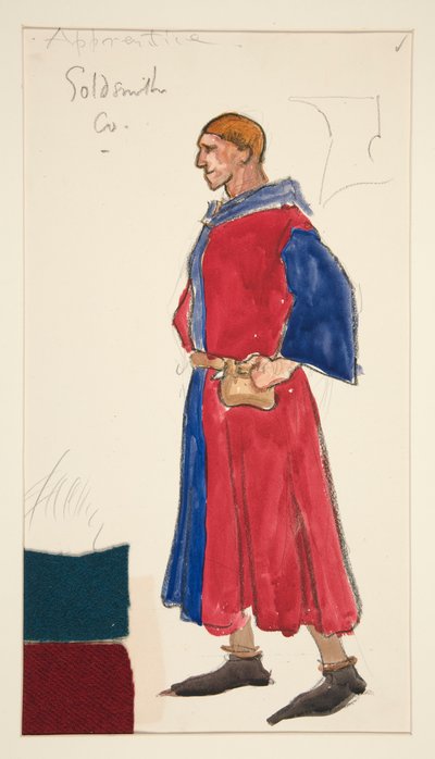 Lehrling Goldschmied, Kostümentwurf für Henry Irving von Edwin Austin Abbey