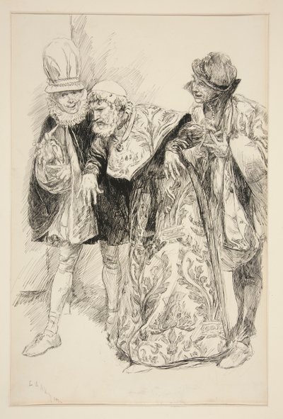 Baptista protestiert, Illustration für Akt I, Szene i, Der Widerspenstigen Zähmung von Edwin Austin Abbey