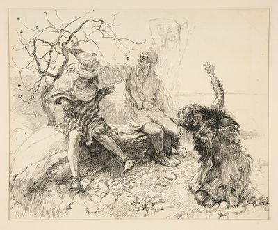 Caliban, Stephano und Trinculo (Ariel unsichtbar), Illustration für Akt II, Szene ii, Der Sturm von Edwin Austin Abbey