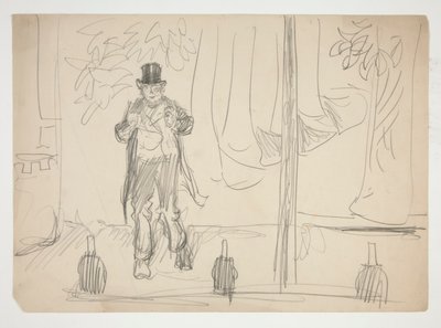 Karikatur eines Schauspielers auf der Bühne (?) - nicht identifizierte Illustration von Edwin Austin Abbey
