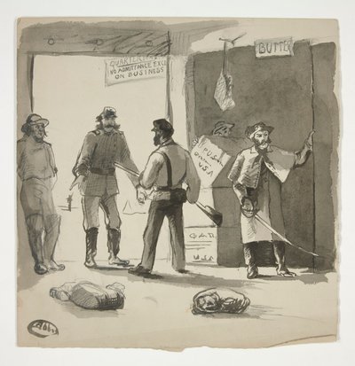 Bürgerkriegsskizze (recto); Mann betrachtet ein Gemälde (verso) von Edwin Austin Abbey