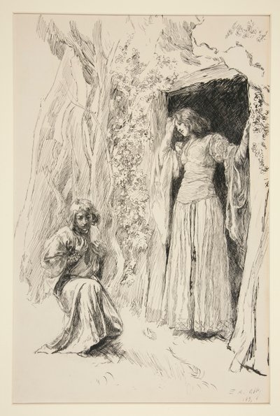 Ferdinand trifft Miranda, Illustration für Akt III, Szene i, Der Sturm von Edwin Austin Abbey