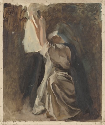 Figurenstudie einer Nonne, für Die Kindheit von Galahad, in The Quest and Achievement of the Holy Grail, Buchauslieferungsraum, Boston Public Library von Edwin Austin Abbey