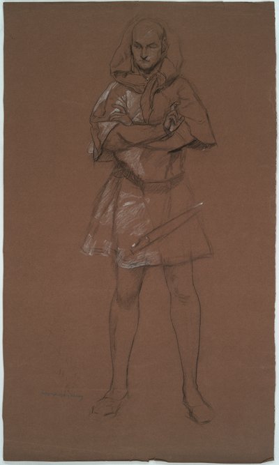 Figurenstudie. Mann im mittelalterlichen Kostüm. Möglicherweise eine Studie für von Edwin Austin Abbey