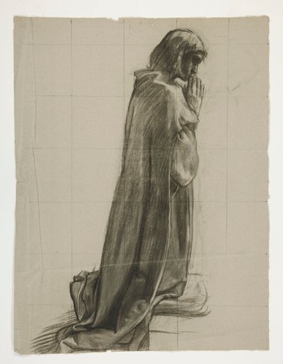 Figurenstudie für Sir Lancelot und Sir Bors rüsten Galahad mit seinen Sporen aus, aus Die Suche nach dem Heiligen Gral (zweite von fünfzehn Gemälden für die Boston Public Library, abgeschlossen 1901) von Edwin Austin Abbey