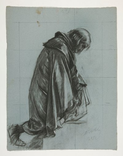 Figurenstudie für Sir Lancelot und Sir Bors rüsten Galahad mit seinen Sporen aus, aus Die Suche nach dem Heiligen Gral (zweite von fünfzehn Gemälden für die Boston Public Library, abgeschlossen 1901) von Edwin Austin Abbey