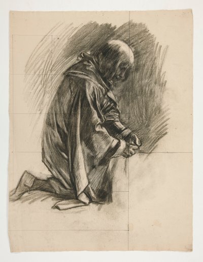 Figurenstudie für Sir Lancelot und Sir Bors rüsten Galahad mit seinen Sporen aus, aus Die Suche nach dem Heiligen Gral (zweite von einer Serie von fünfzehn Gemälden für die Boston Public Library, abgeschlossen 1901) von Edwin Austin Abbey
