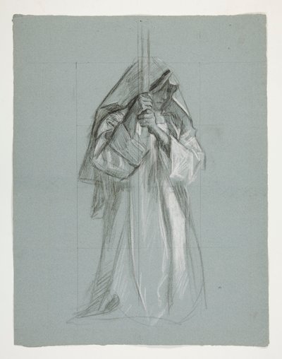 Figurenstudie für Sir Lancelot und Sir Bors rüsten Galahad mit seinen Sporen aus, aus Die Suche nach dem Heiligen Gral (zweite von fünfzehn Gemälden für die Boston Public Library, abgeschlossen 1901) von Edwin Austin Abbey