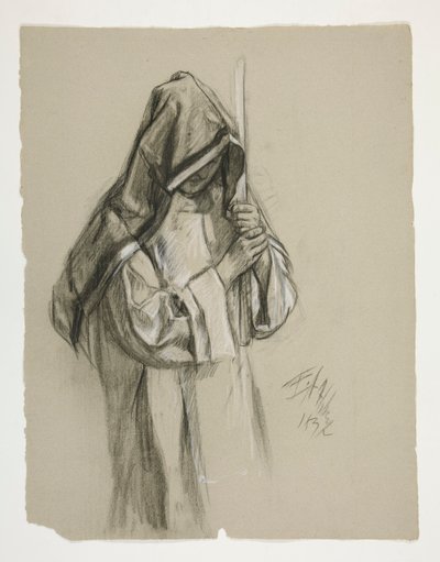 Figurenstudie für Sir Lancelot und Sir Bors rüsten Galahad mit seinen Sporen aus, aus Die Suche nach dem Heiligen Gral (zweite von einer Serie von fünfzehn Gemälden für die Boston Public Library, abgeschlossen 1901) von Edwin Austin Abbey