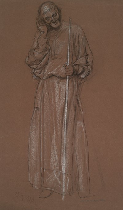 Figurenstudie, alter Mann mit Stab, möglicherweise Polonius in  von Edwin Austin Abbey