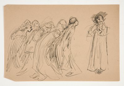 Galahad und die gefangenen Tugenden, Studie für Die Suche nach dem Heiligen Gral (Serie von fünfzehn Gemälden für die Boston Public Library, abgeschlossen 1901) von Edwin Austin Abbey