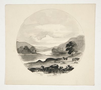 Landschaft mit Fluss - Rondelformat von Edwin Austin Abbey