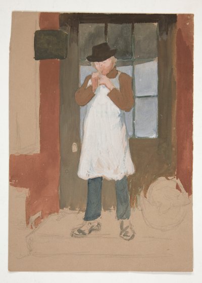 Mann zündet eine Pfeife an der Tür an - nicht identifizierte Illustration von Edwin Austin Abbey