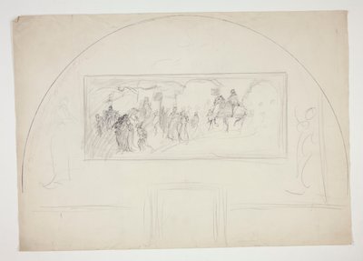 Plan für die Installation eines der Wandgemälde Die Suche nach dem Heiligen Gral in der Boston Public Library von Edwin Austin Abbey