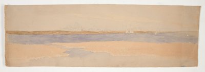 Flusslandschaft mit Stadt am fernen Ufer von Edwin Austin Abbey