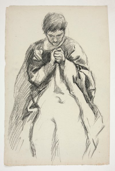 Gewandete Figur, betend: Studie für die Wandgemälde-Serie Die Suche nach dem Heiligen Gral in der Boston Public Library von Edwin Austin Abbey