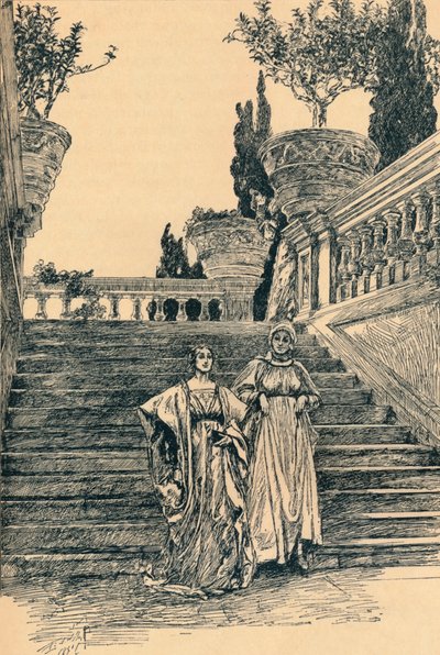 Szene aus Viel Lärm um nichts, um 1890 von Edwin Austin Abbey