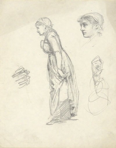 Blatt mit Studien: Frau, Kopf und Hände von Edwin Austin Abbey