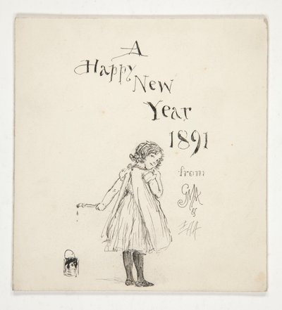 Entwurf für eine Grußkarte: Ein glückliches neues Jahr 1891 von M.G.A. und E.A.A. von Edwin Austin Abbey