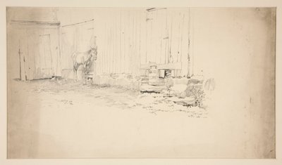 Skizze eines Bauernhofs mit Pferd von Edwin Austin Abbey