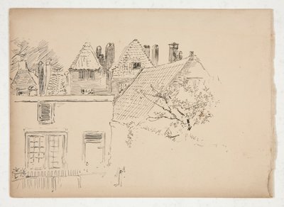 Skizze eines Äußeren: Gebäude und Baum von Edwin Austin Abbey