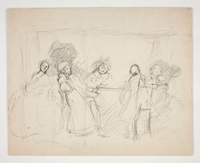 Skizze von Figuren um einen Tisch - unidentifizierte Illustration für ein Theaterstück? von Edwin Austin Abbey