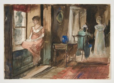 Skizze von Figuren in einem Innenraum von Edwin Austin Abbey