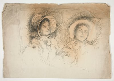 Skizze von zwei jungen Frauen mit Hauben (unbekannte Modelle) von Edwin Austin Abbey