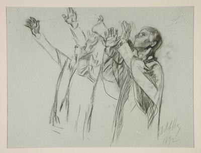 Studie für Die Artusrunde und die Fabel vom gefährlichen Sitz, aus Die Suche nach dem Heiligen Gral (dritte einer Serie von fünfzehn Gemälden für die Boston Public Library, abgeschlossen 1901) von Edwin Austin Abbey