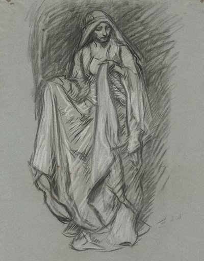 Studie für drapierte weibliche Figur, Figurenstudie für Die Suche nach dem Heiligen Gral (Serie von 15 Gemälden für die Boston Public Library, abgeschlossen 1901) von Edwin Austin Abbey