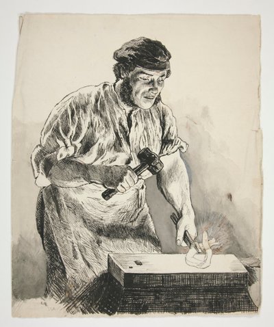 Studie eines Schmieds, der Eisen hämmert - nicht identifizierte Illustration von Edwin Austin Abbey