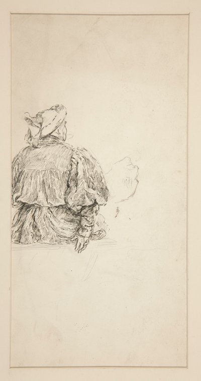 Studie des Rückens eines sitzenden Mannes im Kostüm des 15. Jahrhunderts, für eine Shakespeare-Szene von Edwin Austin Abbey