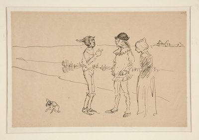 Studie von zwei Männern, einer Frau und einem Hund, aus Liebe von Edwin Austin Abbey