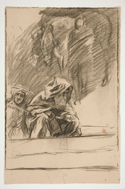Drei Figuren und Pferde: Studie für von Edwin Austin Abbey