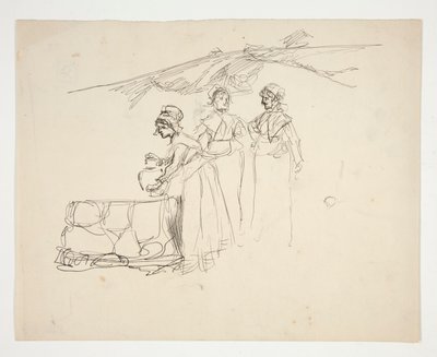Drei Frauen an einem Brunnen - nicht identifizierte Illustration von Edwin Austin Abbey