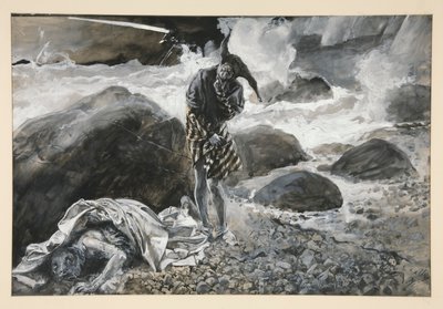 Trinculo und Caliban, Illustration für Akt II, Szene ii, Der Sturm von Edwin Austin Abbey