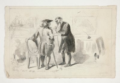 Zwei Männer im Gespräch in einem Innenraum - nicht identifizierte Illustration von Edwin Austin Abbey