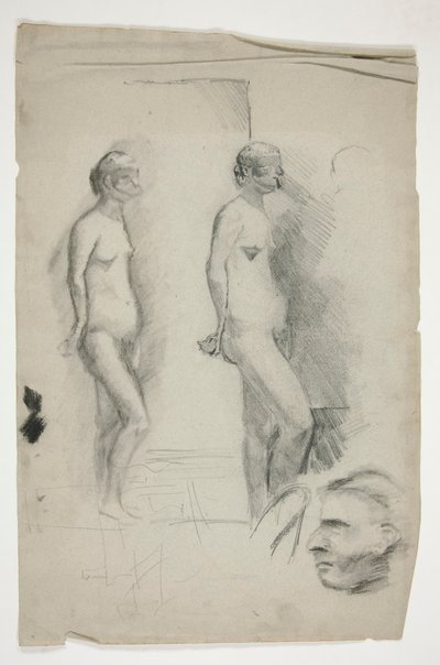 Zwei Skizzen eines nackten Modells und ein Mann von Edwin Austin Abbey