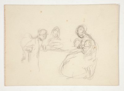 Unidentifizierte Illustration - Studie von Figuren an einem Tisch. Sitzender Mann auf der Rückseite. von Edwin Austin Abbey