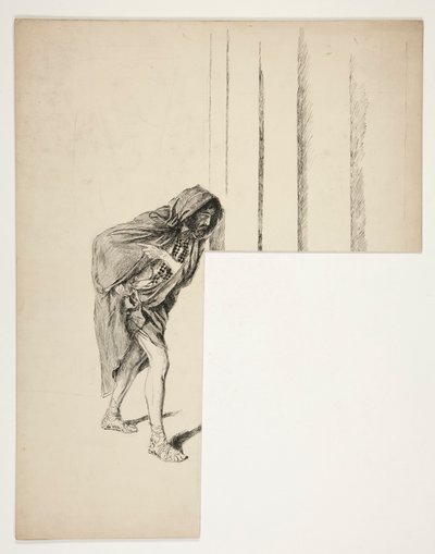 Gehender Mann im Umhang, Skizze für ein nicht identifiziertes Shakespeare-Stück von Edwin Austin Abbey