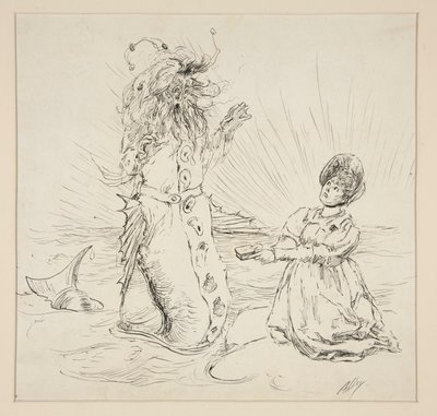 Frau und Schlange am Strand, Skizze für The Lay of the Lobster von Edwin Austin Abbey