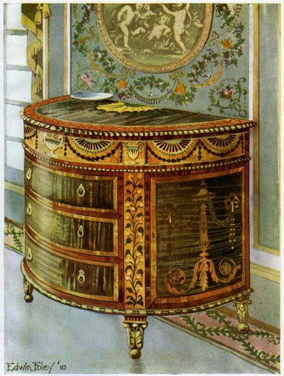 Intarsien-Satinholz-Kommode mit Ormolu-Beschlägen, 1911-1912 von Edwin Foley