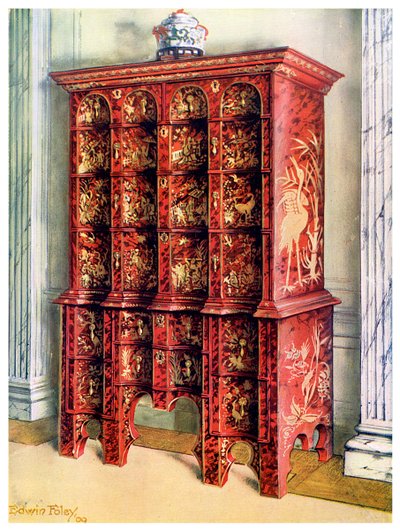 Rote und vergoldete Lack-Doppelkommode, 1910 von Edwin Foley