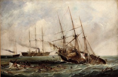 Zerstörung des konföderierten Dampfers Alabama durch das US-Panzerschiff Kearsarge, 19. Juni 1864 von Edwin Hayes
